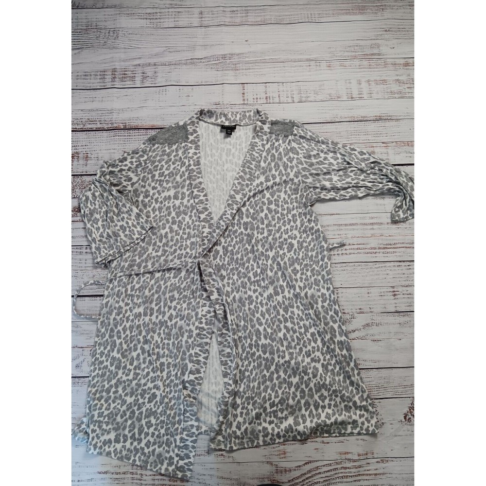 Tahari Pajama Top Women's Medium Gray Animal Print 3/4 Sleeve Lace Lounge Wear